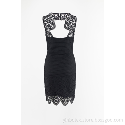 Black 2 layer lace back less dress